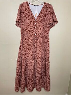 Woven Heart Rust Spot Button-Front Maxi Dress